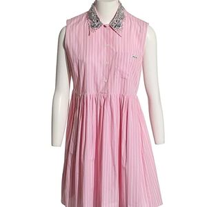 Miu Miu Pink Sleeveless Dress with Dress Shirt Collar. Size IT 44